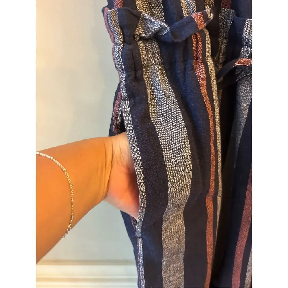 NWT Splendid Linen Blend Wide-leg Jumpsuit Sz M Striped sleeveless stretch waist - Picture 8 of 13